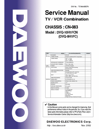 Daewoo DVQ-10H1FCN [DVQ-9H1FC] Service Manual Tv Vcr Combination [System Secam] Part 1/4 - pag. 56